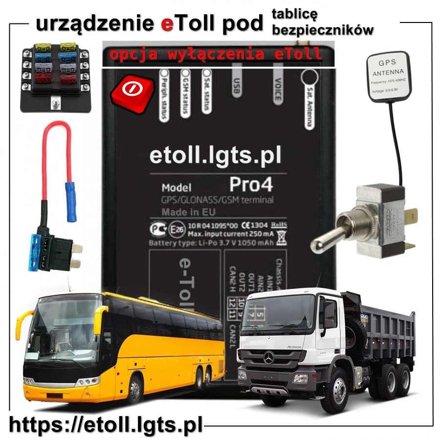 Urządzenie eToll z wyłącznikiem dla ciężarówek i autobusów instalacja pod tablicę bezpieczników